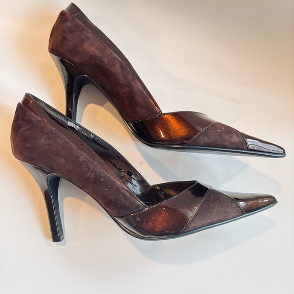 Nine West Brown Pointed Toe Suede Patent Leather Shoes Size 8 - Picture 2 of 15
